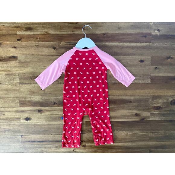 NEW Kickee Pants Candy Apple Red Pink Rosebud Bamboo Floral Romper 3-6M - Picture 5 of 7